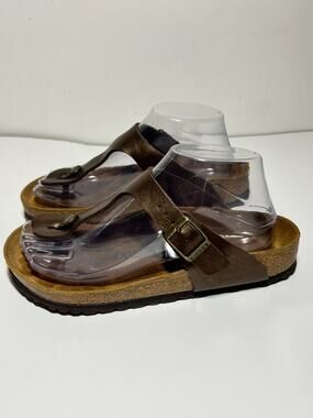 Birkenstock EUC Metallic Bronze Birko Flor Gizeh Thong Sandal 37 US 6.5 Reg-Wide